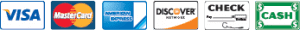 Visa, MasterCard, American Express, Discover, Cash and Checks Accepted